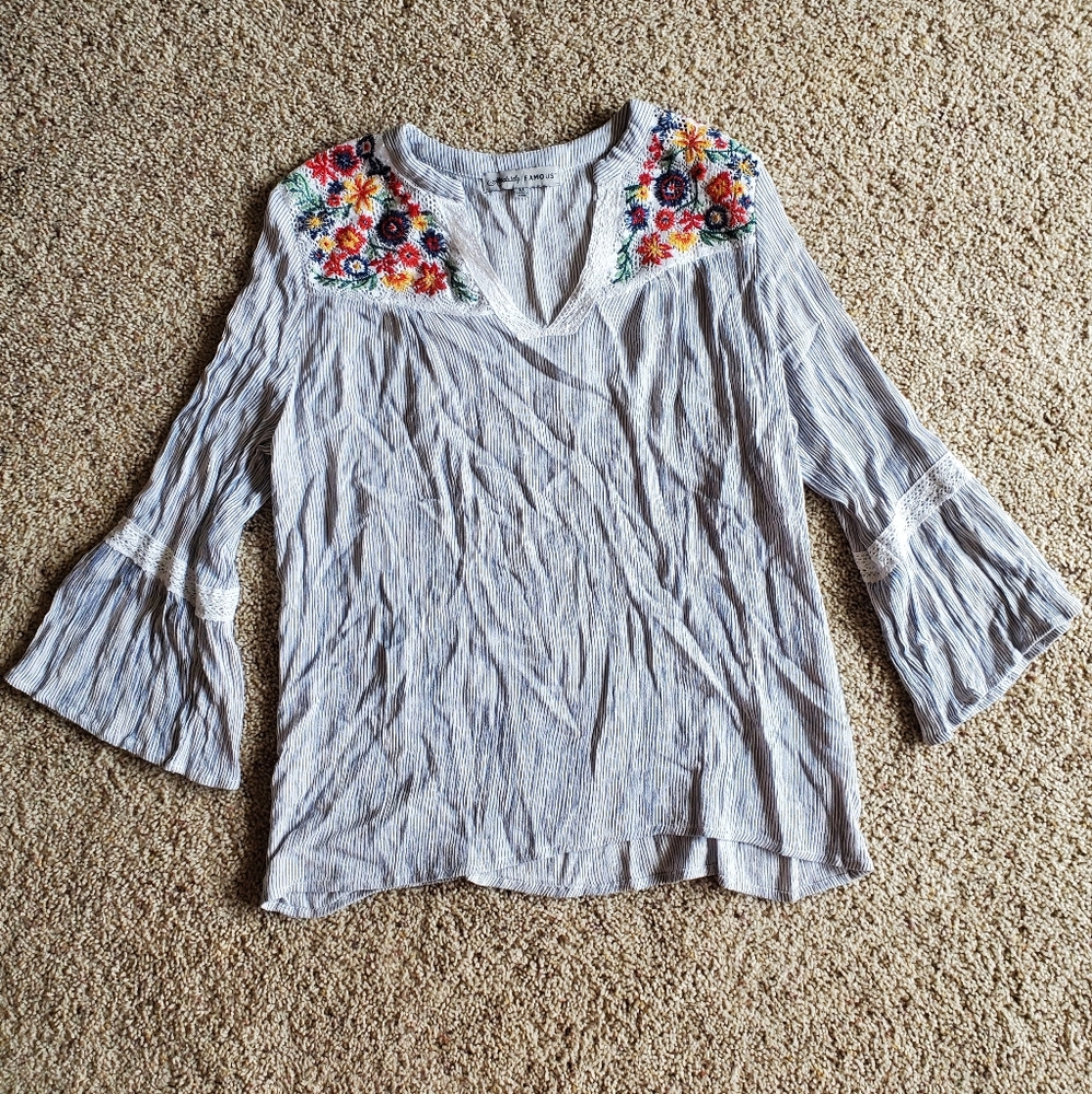 Absolutely Famous Floral and Stripped Shirt